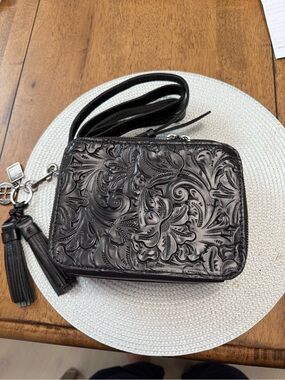 Patricia Nash Black Tooled Leather Crossbody Bag